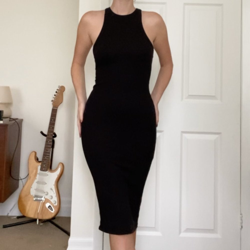 Zara black ribbed midi dress